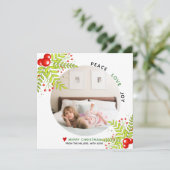 Rode en groene holly berry kerstfoto feestdagenkaart (Staand voorkant)
