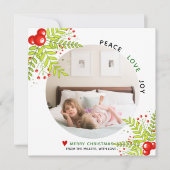 Rode en groene holly berry kerstfoto feestdagenkaart (Voorkant)