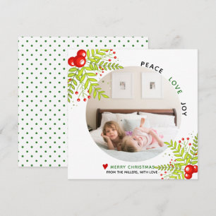 Rode en groene holly berry kerstfoto feestdagenkaart