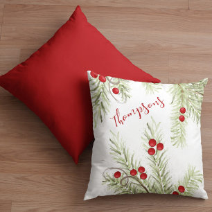 Rode en groene Holly Custom Christmas Kussen