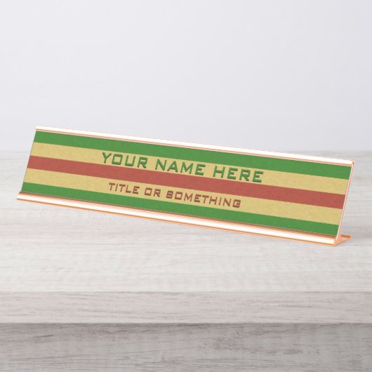 Rode en groene houtprint bureau naambordje (Voorkant)