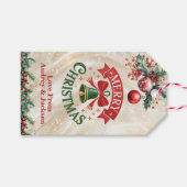 Rode en Groene Hulst Kerstcadeautag Cadeaulabel (Voorkant (Horizontaal))