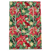 Rode en Groene Kerst Florale Candy Cane Medium Cadeauzakje (Voorkant)