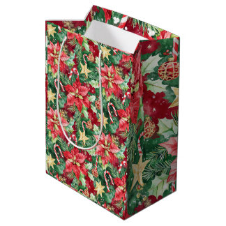 Rode en Groene Kerst Florale Candy Cane Medium Cadeauzakje