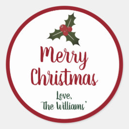 Rode en groene kerst met Holly Berries Ronde Sticker