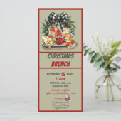 Rode en groene kerst ontwerp brunch uitnodiging (Staand voorkant)