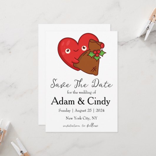 Rode en groene kerst save the date kaarten (Voorkant / Achterkant in situ)