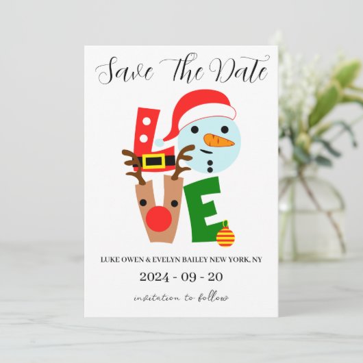 Rode en groene kerst save the date kaarten (Staand voorkant)