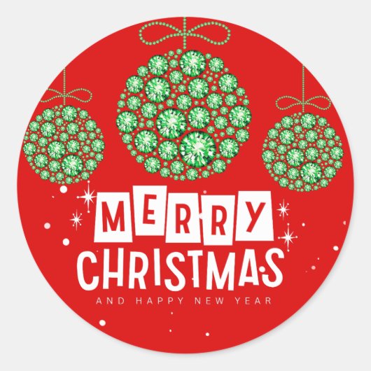 Rode en groene kerstbalstickers ronde sticker (Voorkant)