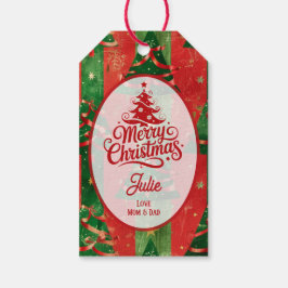 Rode en Groene Kerstbomen Cadeaulabel