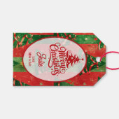 Rode en Groene Kerstbomen Cadeaulabel (Voorkant (Horizontaal))