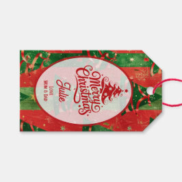 Rode en Groene Kerstbomen Cadeaulabel