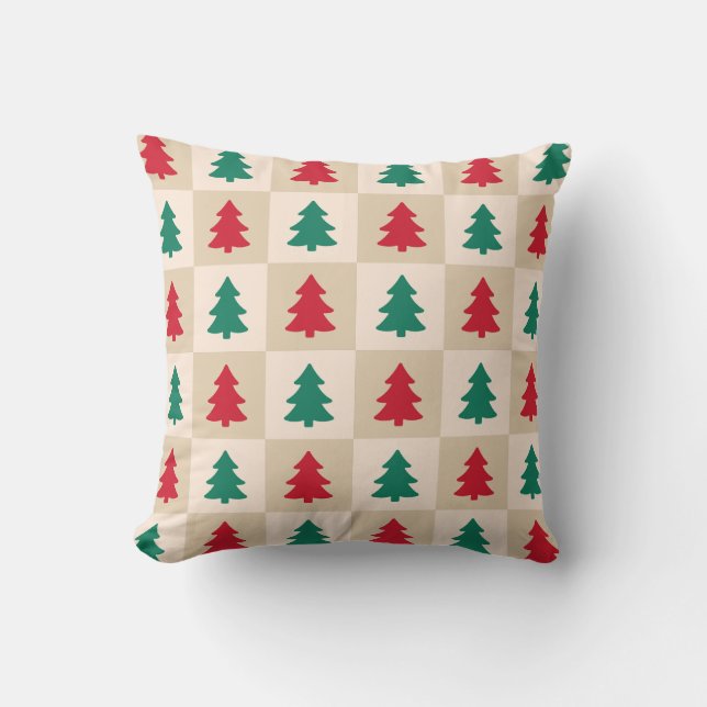 Rode en Groene Kerstbomen Patroon Kussen (Voorkant)