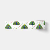Rode en groene kerstboom pauw patroon satijnen lint (Voorkant)