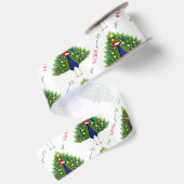 Rode en groene kerstboom pauw patroon satijnen lint (Achterkant)