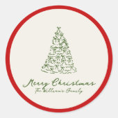 Rode en groene kerstboom ronde sticker (Voorkant)