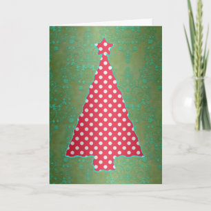 Rode en groene kerstboomkaart met polkadots feestdagen kaart