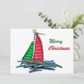 Rode en groene kerstboot kaart (Staand voorkant)