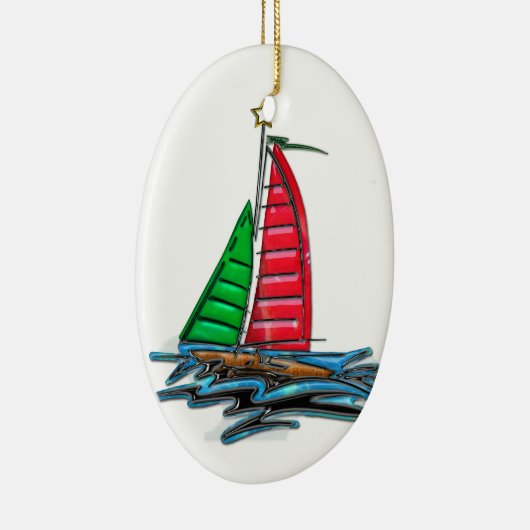 Rode en groene kerstboot keramisch ornament (Rechts)