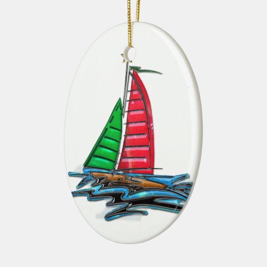 Rode en groene kerstboot keramisch ornament (Links)