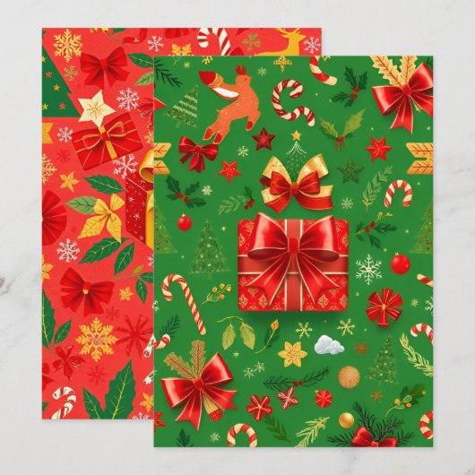 RODE EN GROENE KERSTDAG FEESTDAGENKAART (Voorkant / Achterkant)