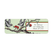 Rode en groene  kerstetiketten met grijze vogels etiket (Voorkant)