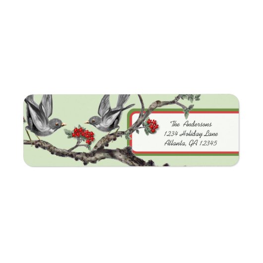 Rode en groene  kerstetiketten met grijze vogels etiket (Voorkant)