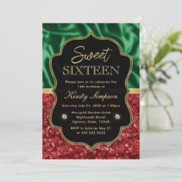 Rode en Groene Kerstfeest Glans Sweet 16 Kaart