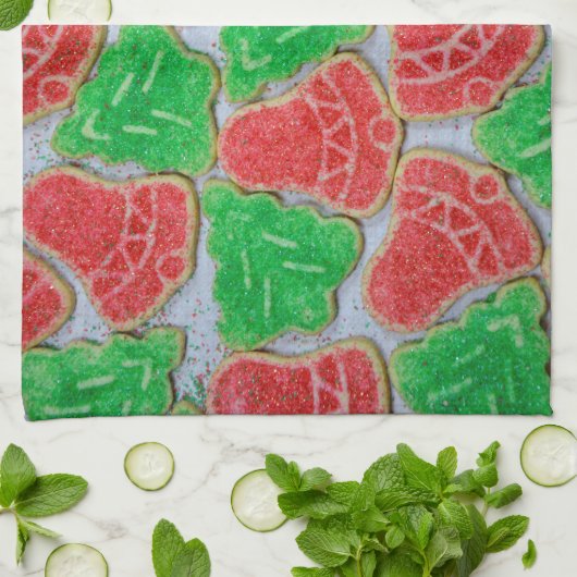 Rode en groene kerstkoekjes theedoek (Gevouwen)