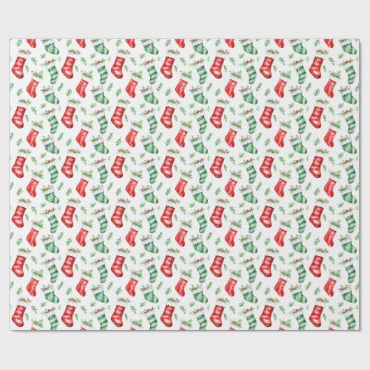 Rode en groene kerstkousen cadeaupapier (Vlak)
