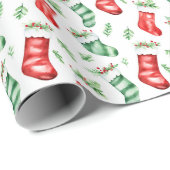 Rode en groene kerstkousen cadeaupapier (Rol Hoek)