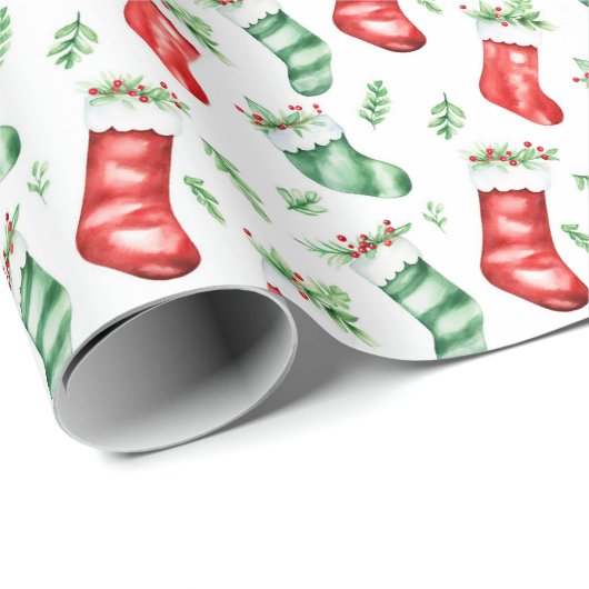 Rode en groene kerstkousen cadeaupapier (Rol Hoek)