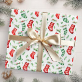 Rode en groene kerstkousen cadeaupapier