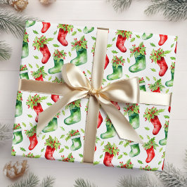 Rode en groene kerstkousen cadeaupapier