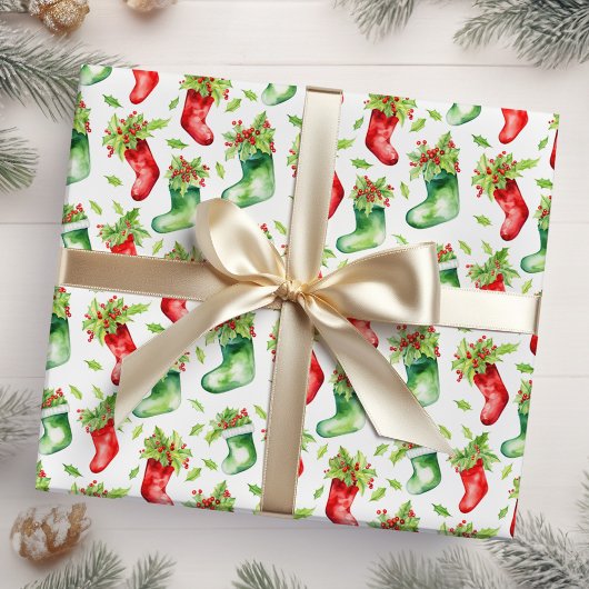 Rode en groene kerstkousen cadeaupapier