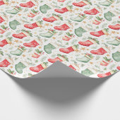 Rode en groene kerstkousen cadeaupapier (Hoek)
