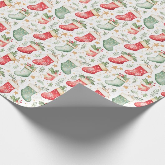 Rode en groene kerstkousen cadeaupapier (Hoek)