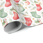 Rode en groene kerstkousen cadeaupapier (Rol Hoek)