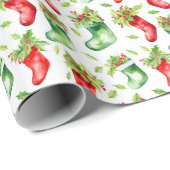 Rode en groene kerstkousen cadeaupapier (Rol Hoek)