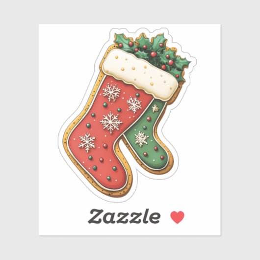 Rode en groene kerstkousen Cookie Sticker (Vel)