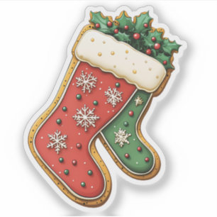 Rode en groene kerstkousen Cookie Sticker