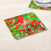 Rode en groene kerstkralen kartonnen onderzetters (Schuin)