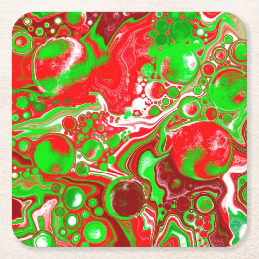 Rode en groene kerstkralen kartonnen onderzetters (Voorkant)