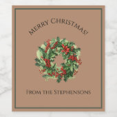  Rode en Groene Kerstkrans Aangepaste Naam Wijn Etiket (Enkel label)