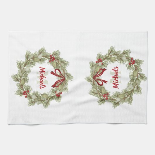 Rode en groene kerstkrans op maat theedoek (Horizontaal)
