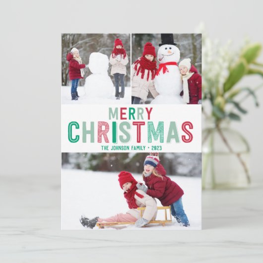 Rode en Groene Kerstmis Kaarten met Drie Afbeeldin (Staand voorkant)