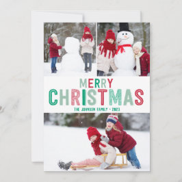 Rode en Groene Kerstmis Kaarten met Drie Afbeeldin