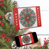 Rode en Groene Kerstmis Mandala Feestdagen Kaart