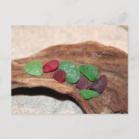 Rode en Groene Kerstmis Seaglass Feestdagenkaart (Voorkant)