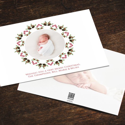 Rode en Groene Kerstmisfoto Krans Feestdagenkaart